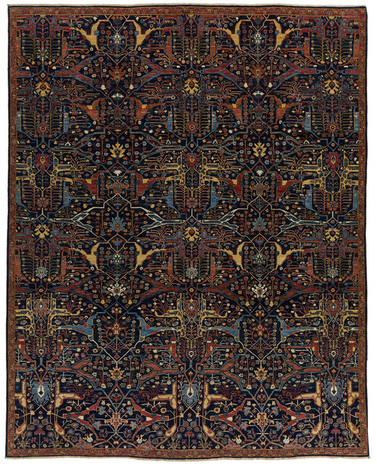9x11 Navy and Multicolor Traditional Rug
