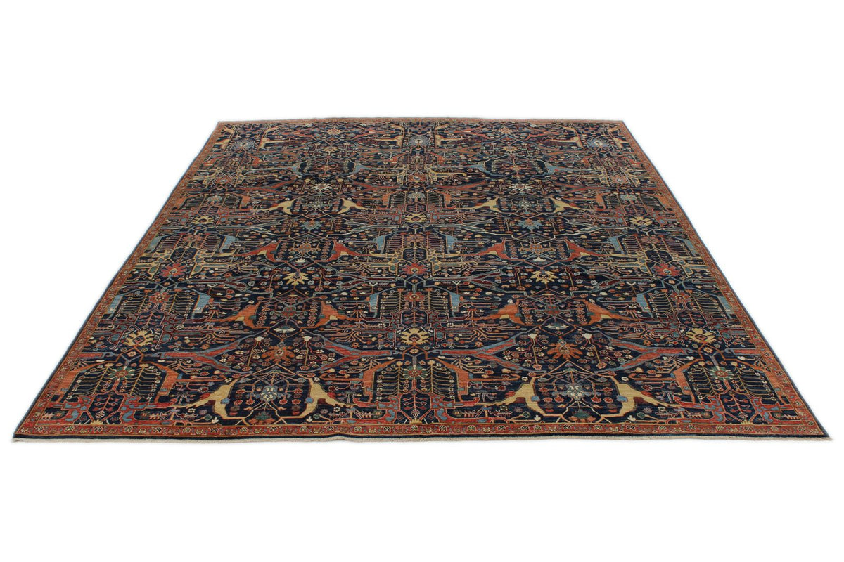 9x11 Navy and Multicolor Traditional Rug