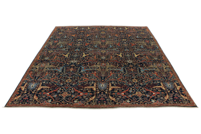 9x11 Navy and Multicolor Traditional Rug