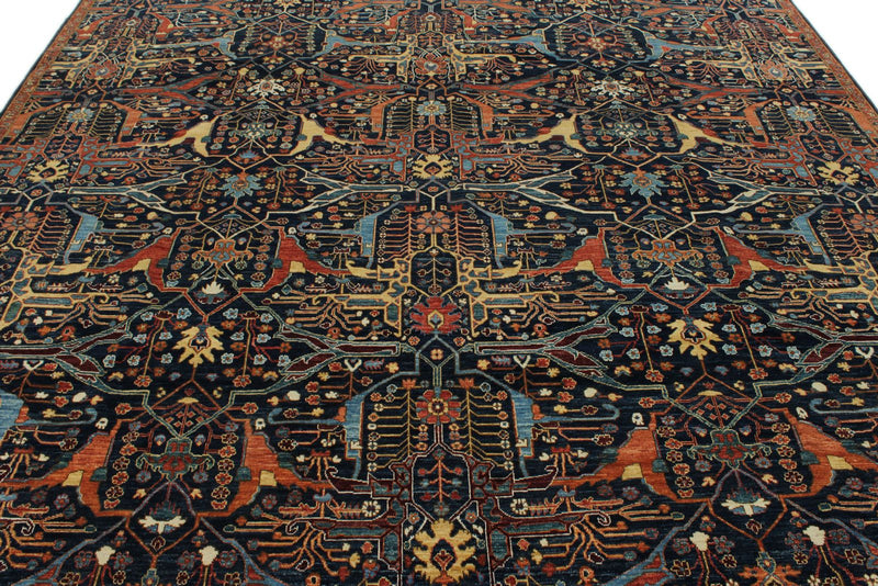 9x11 Navy and Multicolor Traditional Rug