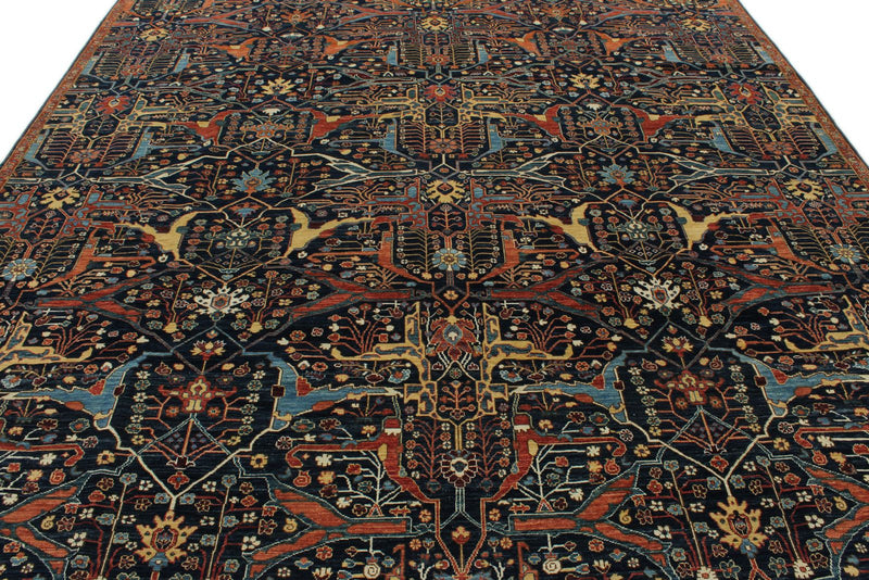 9x11 Navy and Multicolor Traditional Rug
