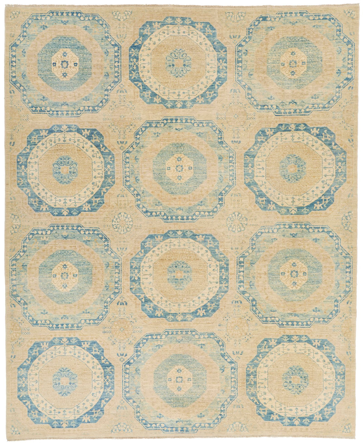 8x10 Light Blue and Beige Turkish Tribal Rug