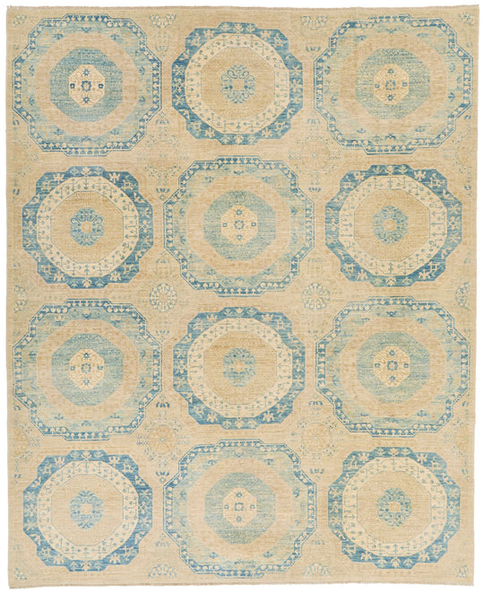 8x10 Light Blue and Beige Turkish Tribal Rug