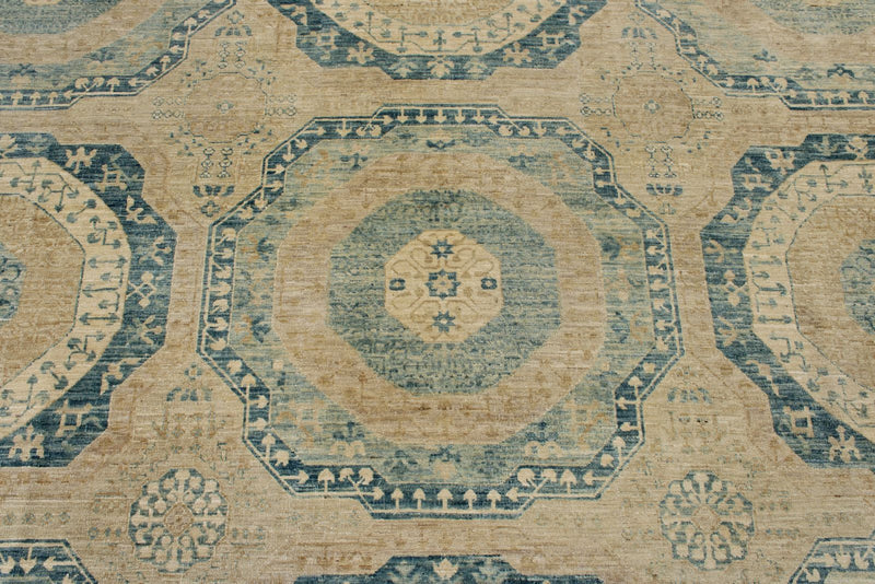 8x10 Light Blue and Beige Turkish Tribal Rug