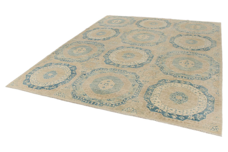 8x10 Light Blue and Beige Turkish Tribal Rug