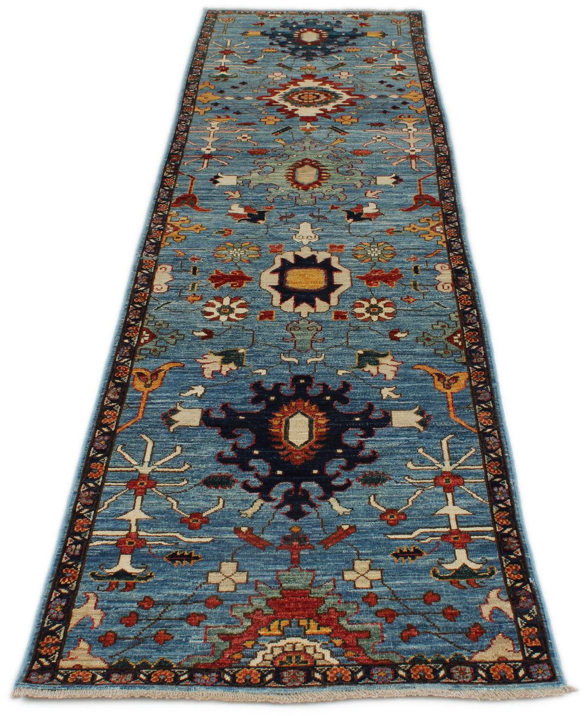 3x10 Light Blue and Navy Anatolian Traditional Runner