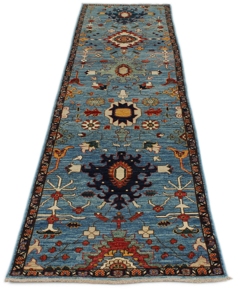 3x10 Light Blue and Navy Anatolian Traditional Runner