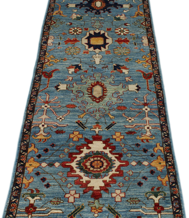3x10 Light Blue and Navy Anatolian Traditional Runner