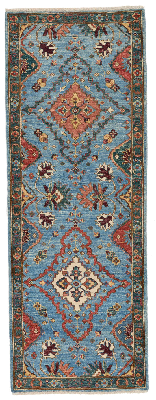 3x8 Light Blue and Green Anatolian Traditional Runner