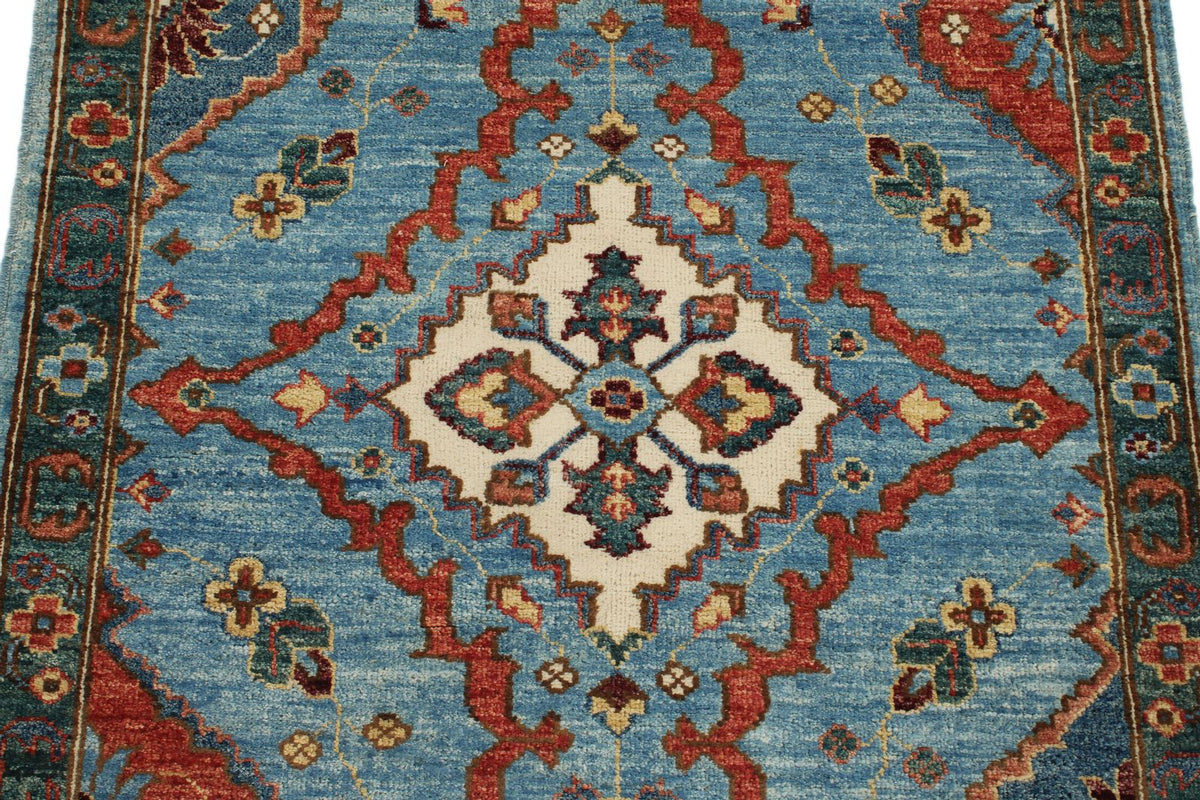 3x8 Light Blue and Green Anatolian Traditional Runner