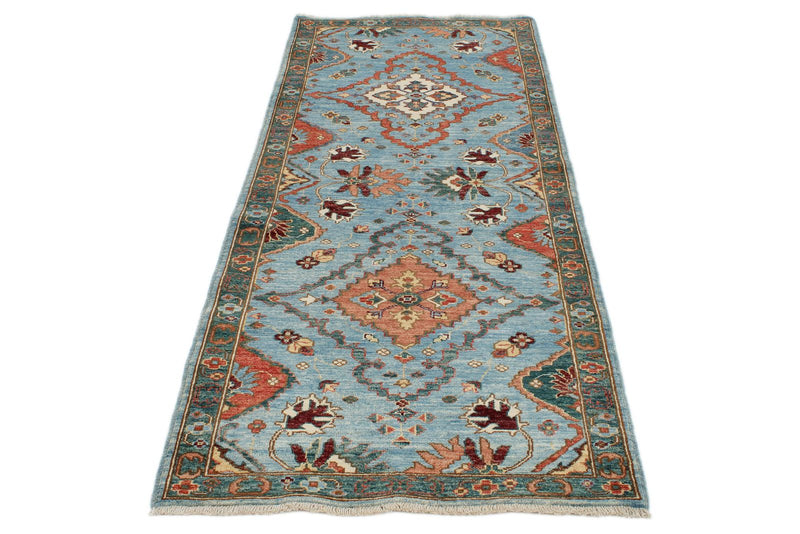 3x8 Light Blue and Green Anatolian Traditional Runner