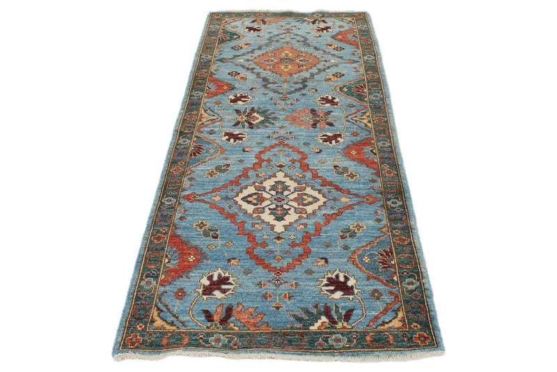 3x8 Light Blue and Green Anatolian Traditional Runner