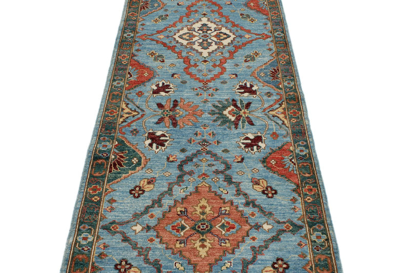 3x8 Light Blue and Green Anatolian Traditional Runner