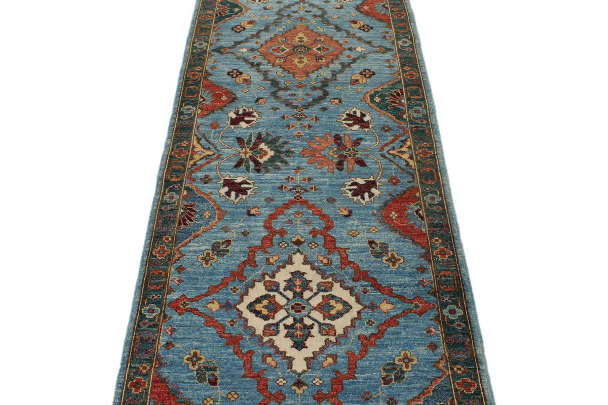 3x8 Light Blue and Green Anatolian Traditional Runner