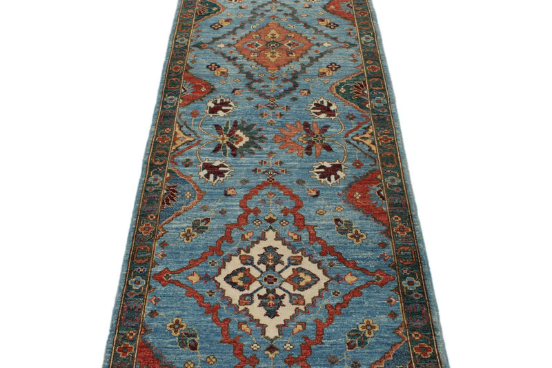 3x8 Light Blue and Green Anatolian Traditional Runner