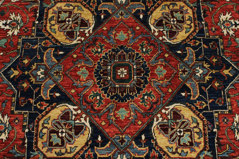 7x7 Red and Navy Anatolian Traditional Rug