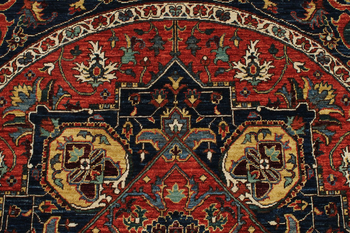 7x7 Red and Navy Anatolian Traditional Rug