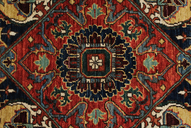 7x7 Red and Navy Anatolian Traditional Rug