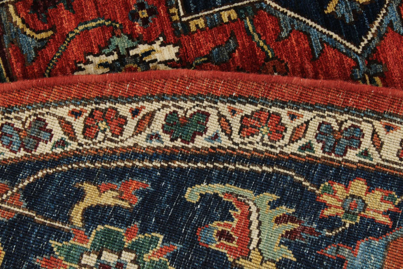 7x7 Red and Navy Anatolian Traditional Rug