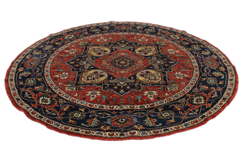 7x7 Red and Navy Anatolian Traditional Rug