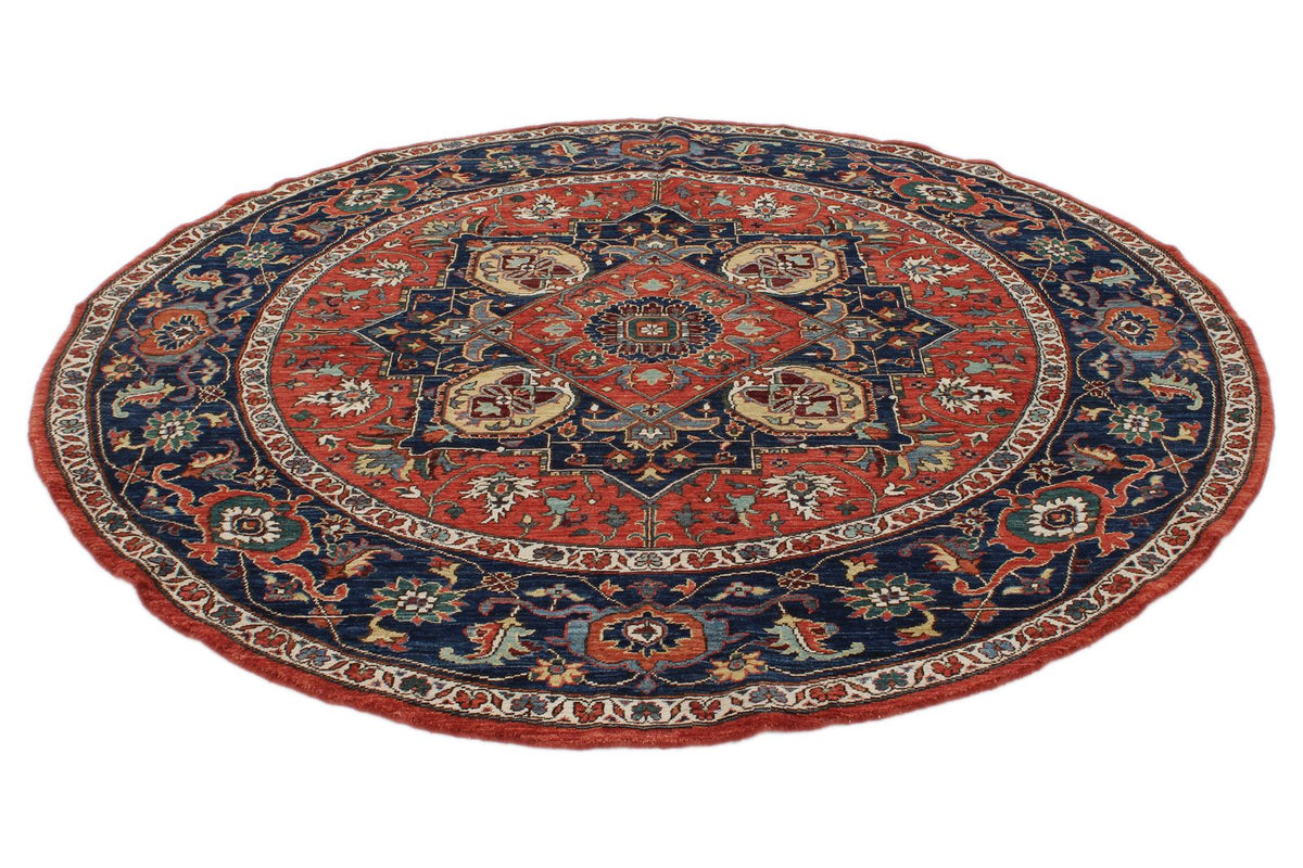 7x7 Red and Navy Anatolian Traditional Rug