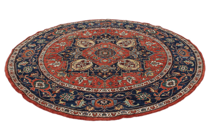 7x7 Red and Navy Anatolian Traditional Rug