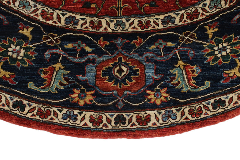 7x7 Red and Navy Anatolian Traditional Rug