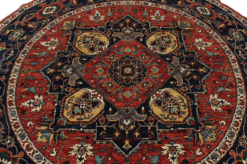 7x7 Red and Navy Anatolian Traditional Rug