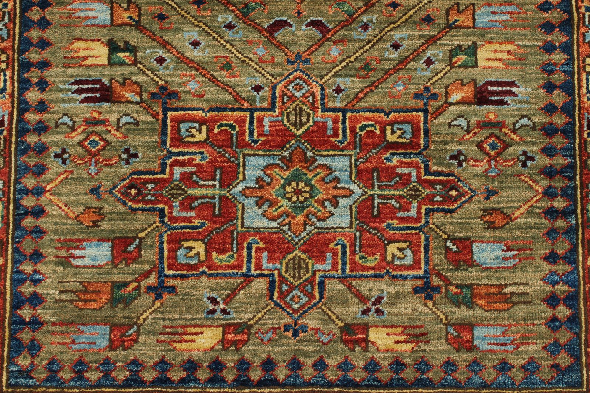 3x10 Green and Multicolor Anatolian Traditional Runner