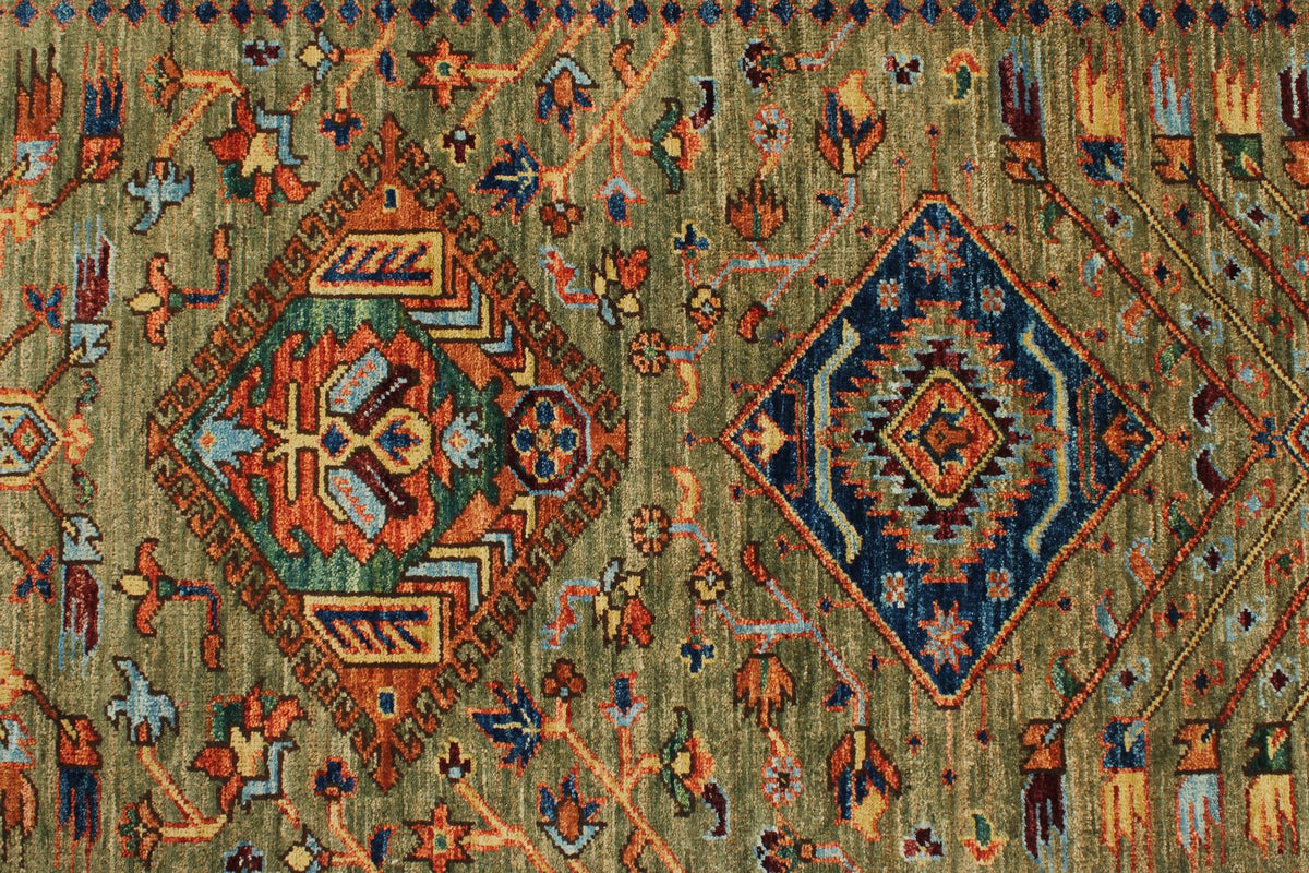 3x10 Green and Multicolor Anatolian Traditional Runner