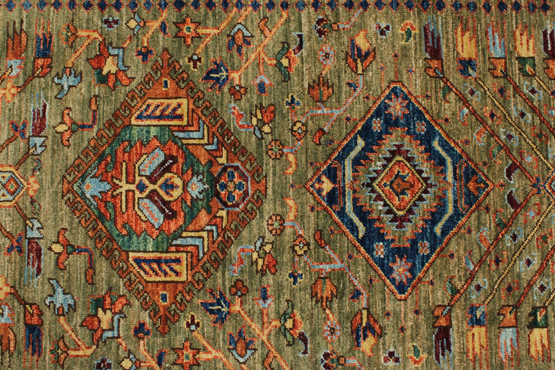 3x10 Green and Multicolor Anatolian Traditional Runner