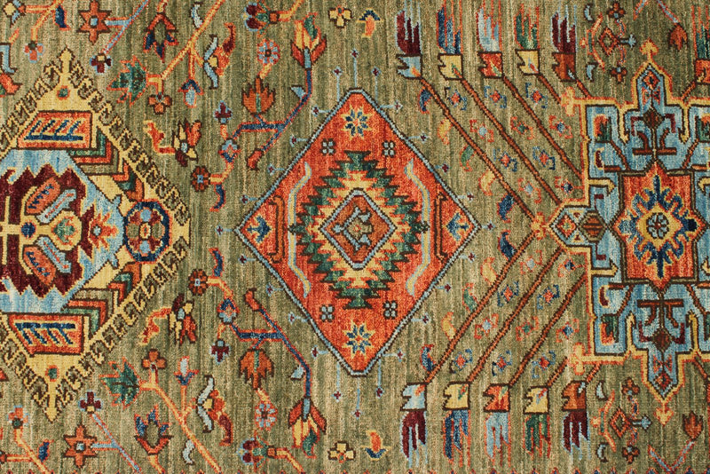 3x10 Green and Multicolor Anatolian Traditional Runner