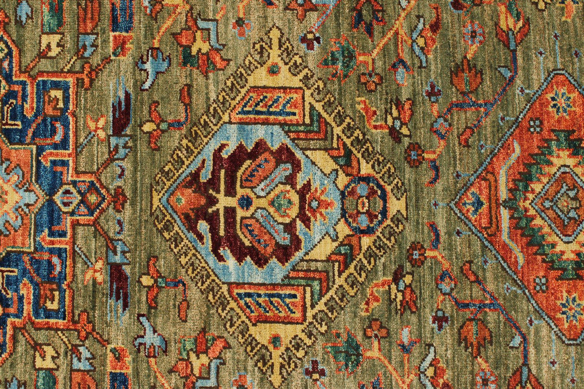 3x10 Green and Multicolor Anatolian Traditional Runner