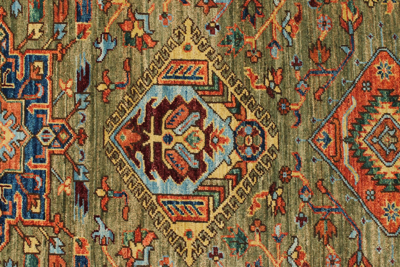 3x10 Green and Multicolor Anatolian Traditional Runner
