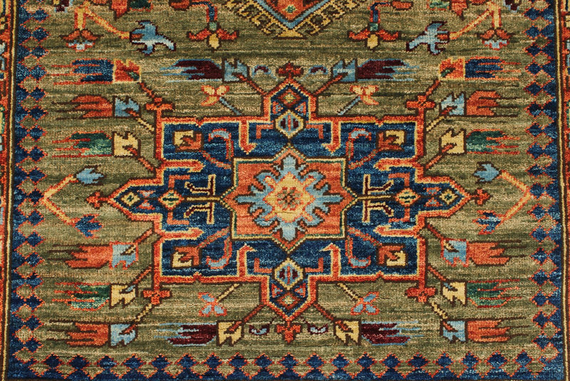 3x10 Green and Multicolor Anatolian Traditional Runner