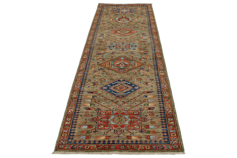 3x10 Green and Multicolor Anatolian Traditional Runner