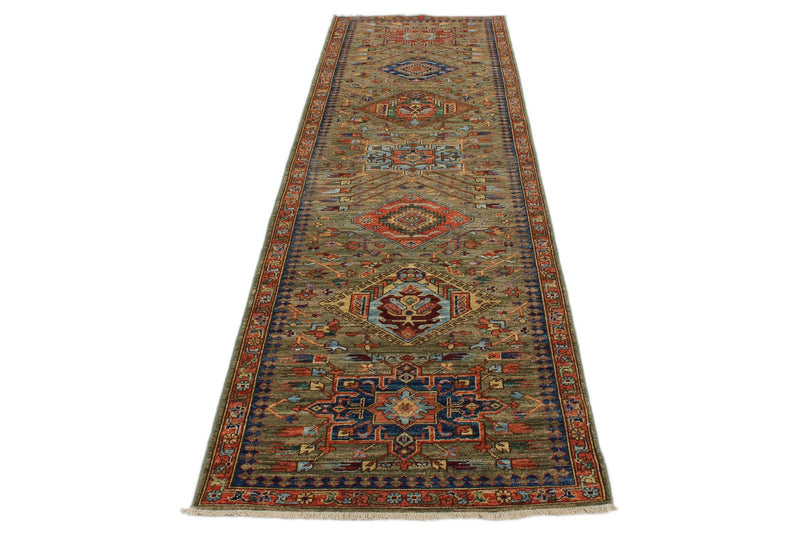 3x10 Green and Multicolor Anatolian Traditional Runner