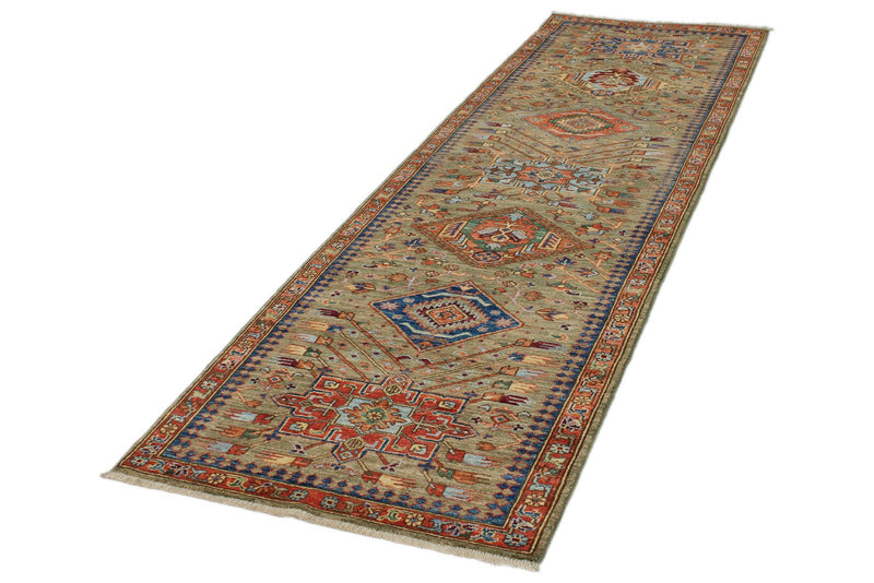 3x10 Green and Multicolor Anatolian Traditional Runner