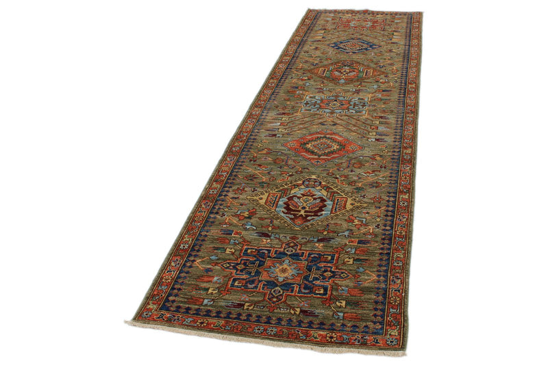 3x10 Green and Multicolor Anatolian Traditional Runner