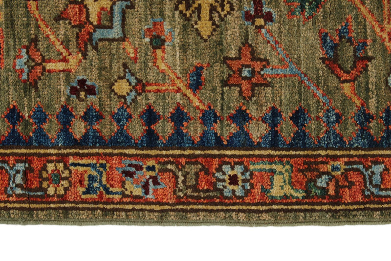 3x10 Green and Multicolor Anatolian Traditional Runner