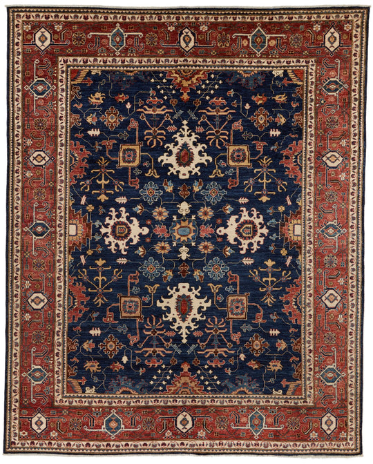 8x10 Navy and Red Anatolian Traditional Rug