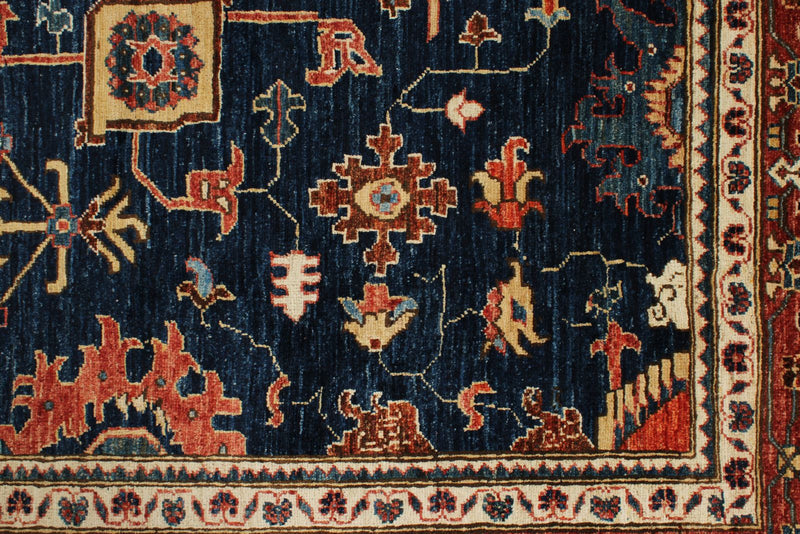 8x10 Navy and Red Anatolian Traditional Rug