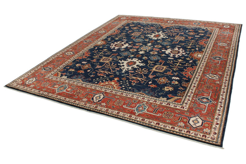 8x10 Navy and Red Anatolian Traditional Rug