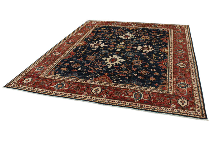 8x10 Navy and Red Anatolian Traditional Rug