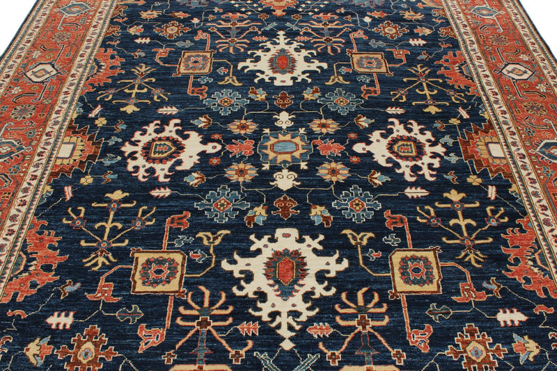 8x10 Navy and Red Anatolian Traditional Rug