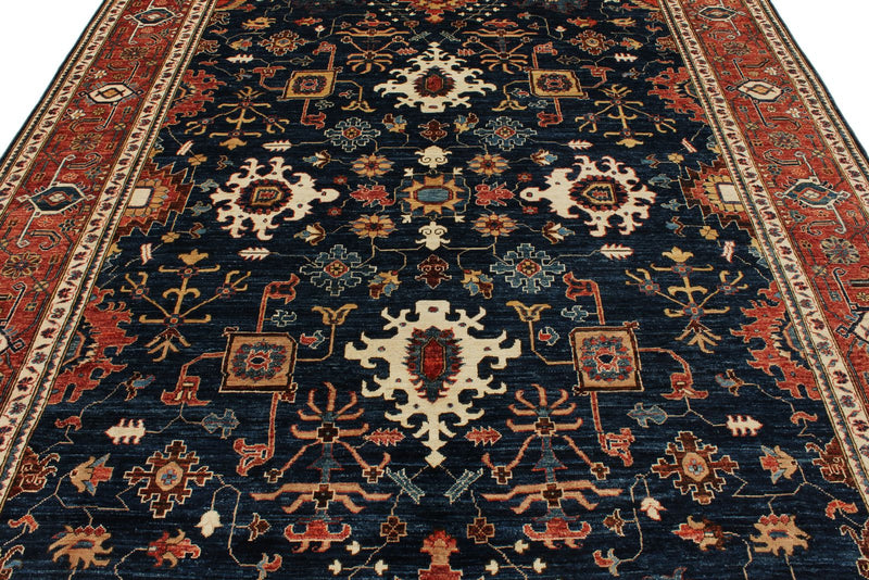 8x10 Navy and Red Anatolian Traditional Rug