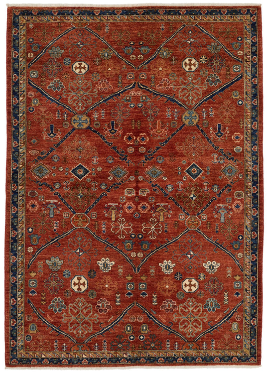 5x7 Rust and Navy Anatolian Traditional Rug