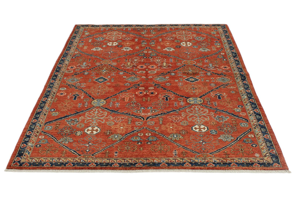 5x7 Rust and Navy Anatolian Traditional Rug