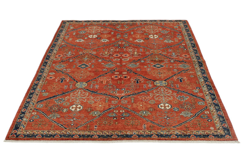 5x7 Rust and Navy Anatolian Traditional Rug