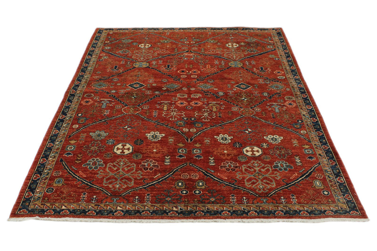 5x7 Rust and Navy Anatolian Traditional Rug